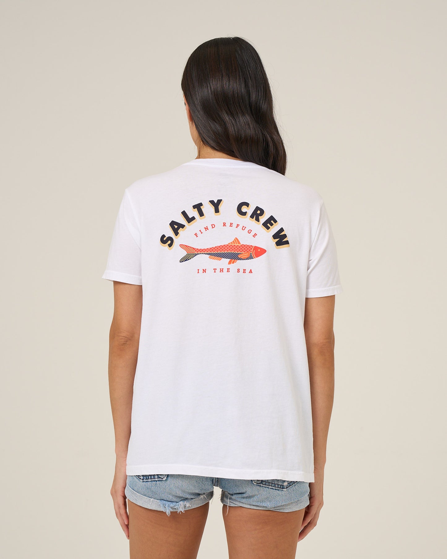 Back view of the Salty Sardine Boyfriend Tee - White. 