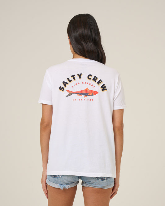 Back view of the Salty Sardine Boyfriend Tee - White. 