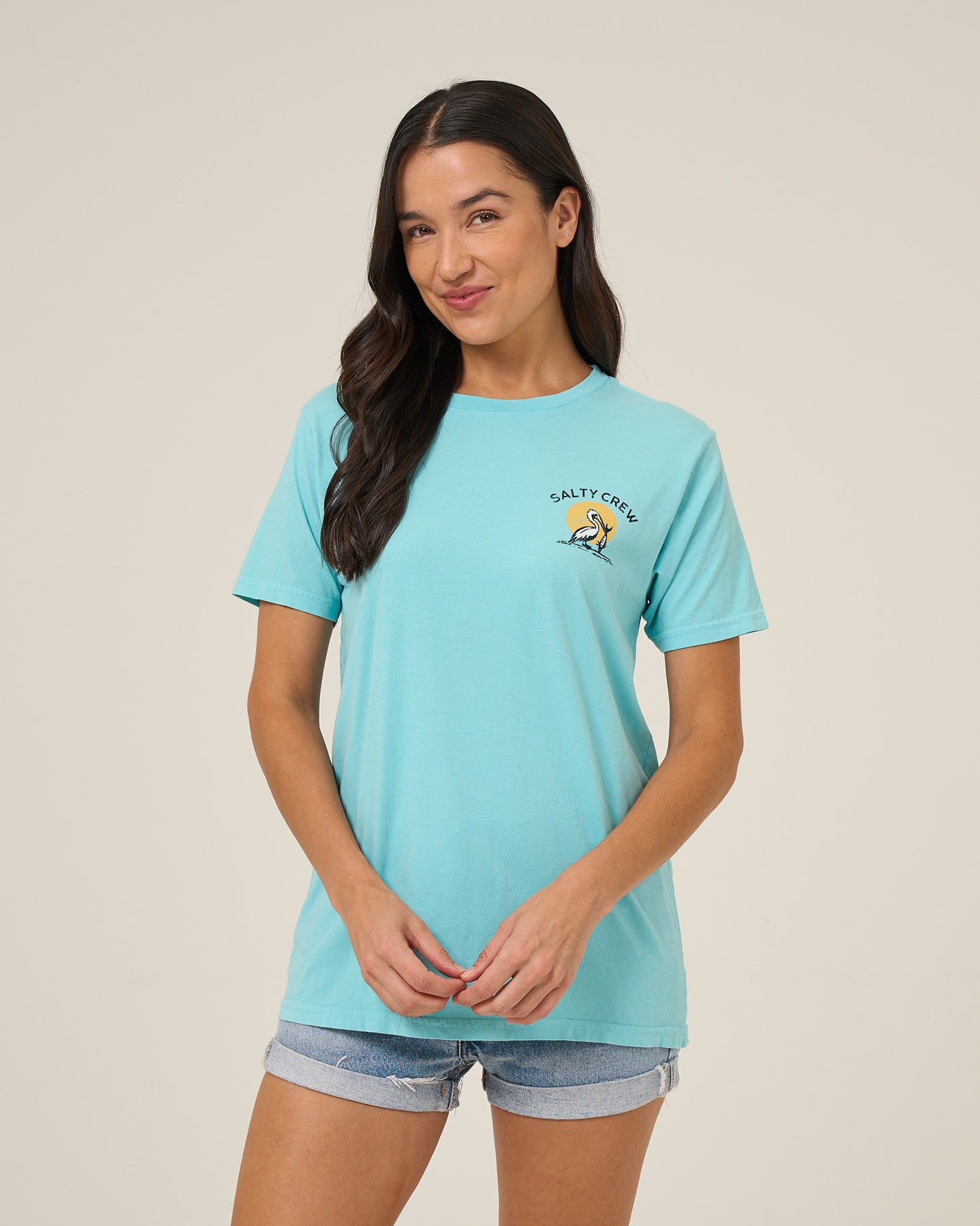 Front view of the Beach Hut Boyfriend Tee - Aquamarine. 