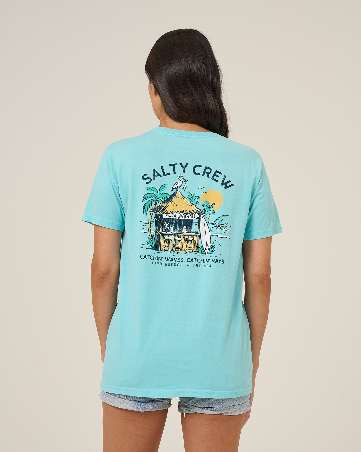 Back view of the Beach Hut Boyfriend Tee - Aquamarine. 