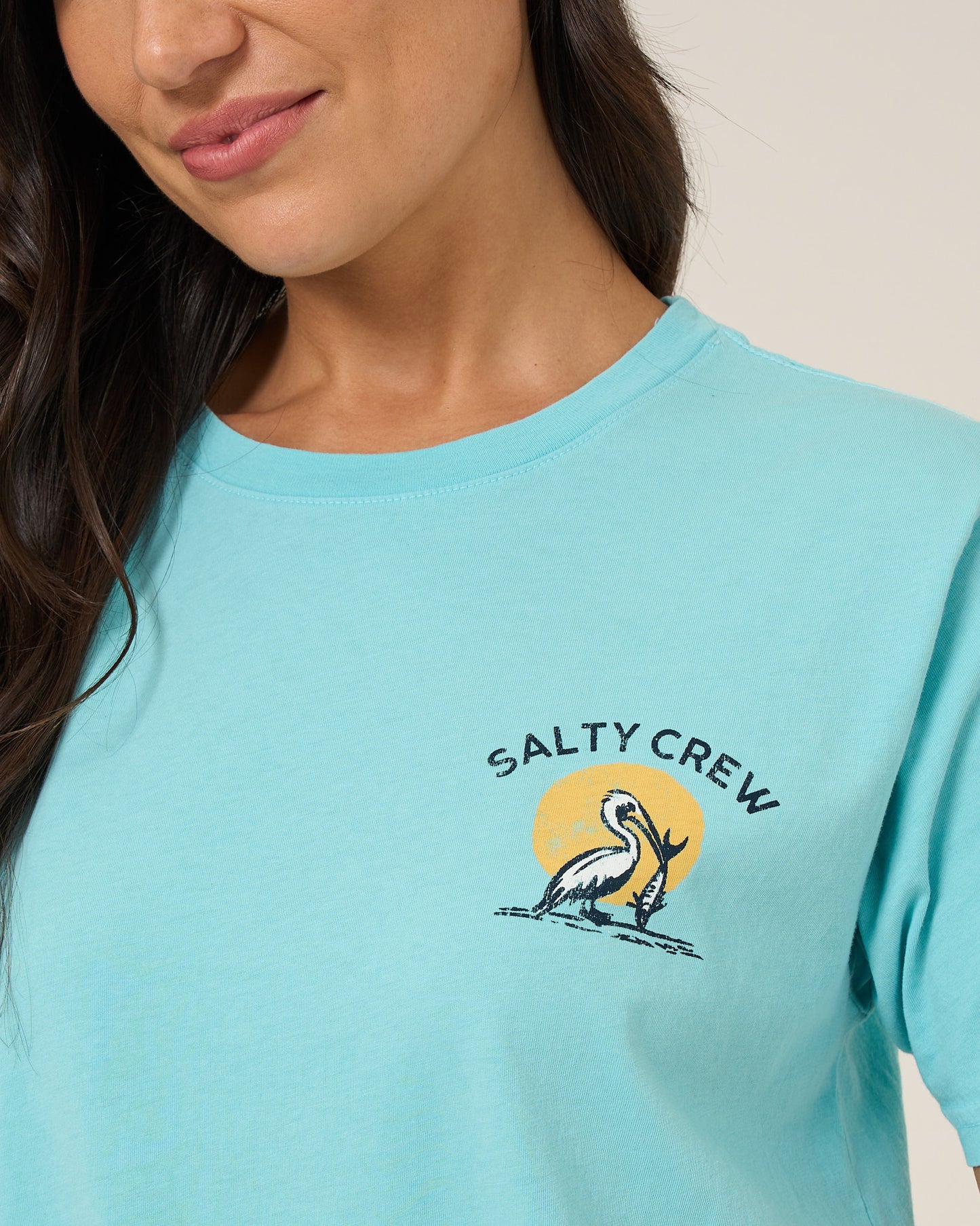 Close up front view of the Beach Hut Boyfriend Tee - Aquamarine.