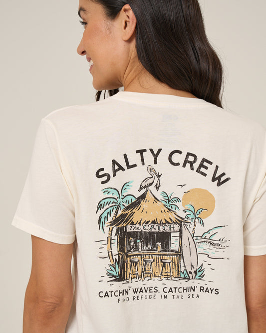 Close up back view of the Beach Hut Boyfriend Tee - Off White. 