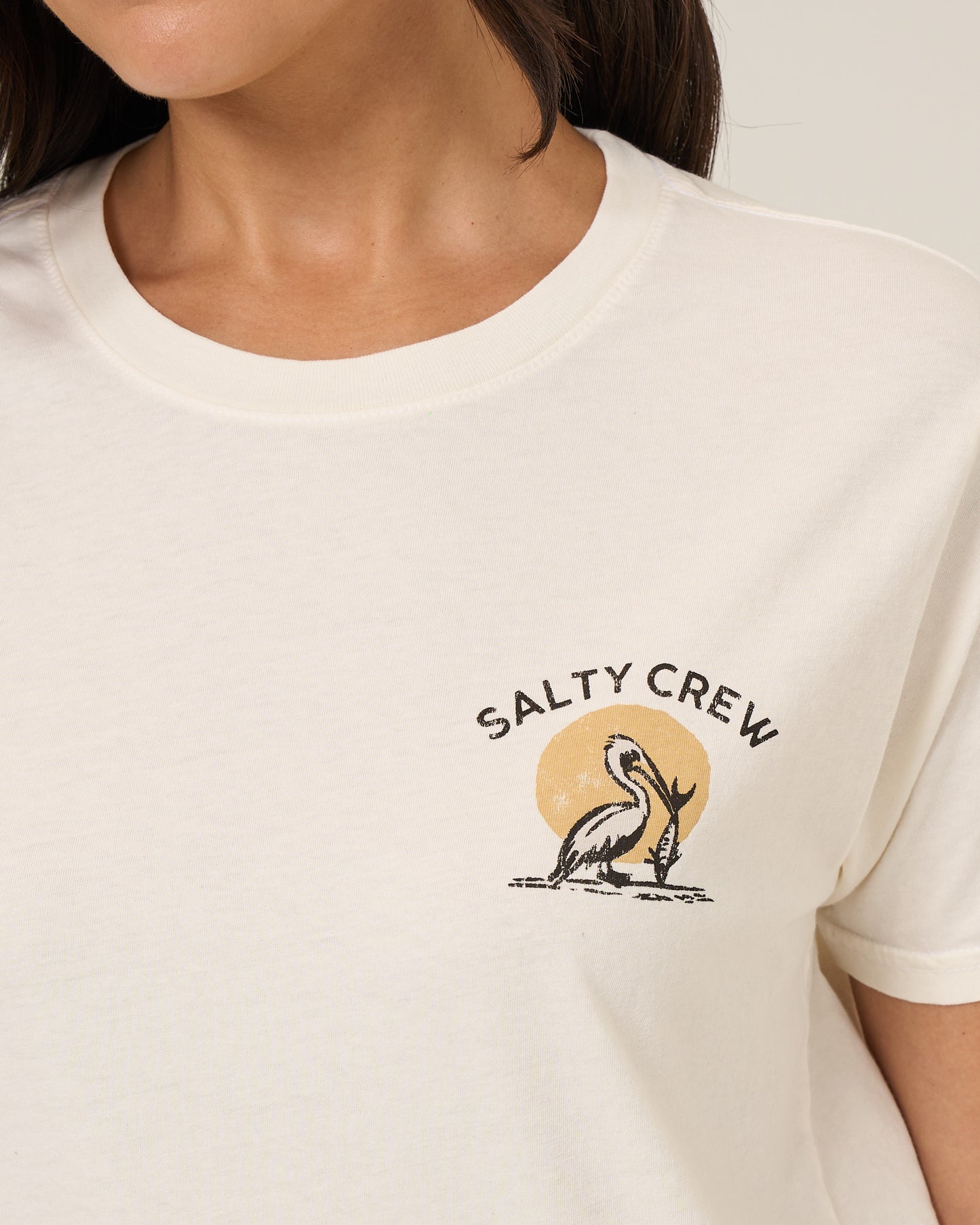 Close up front view of the Beach Hut Boyfriend Tee - Off White. 