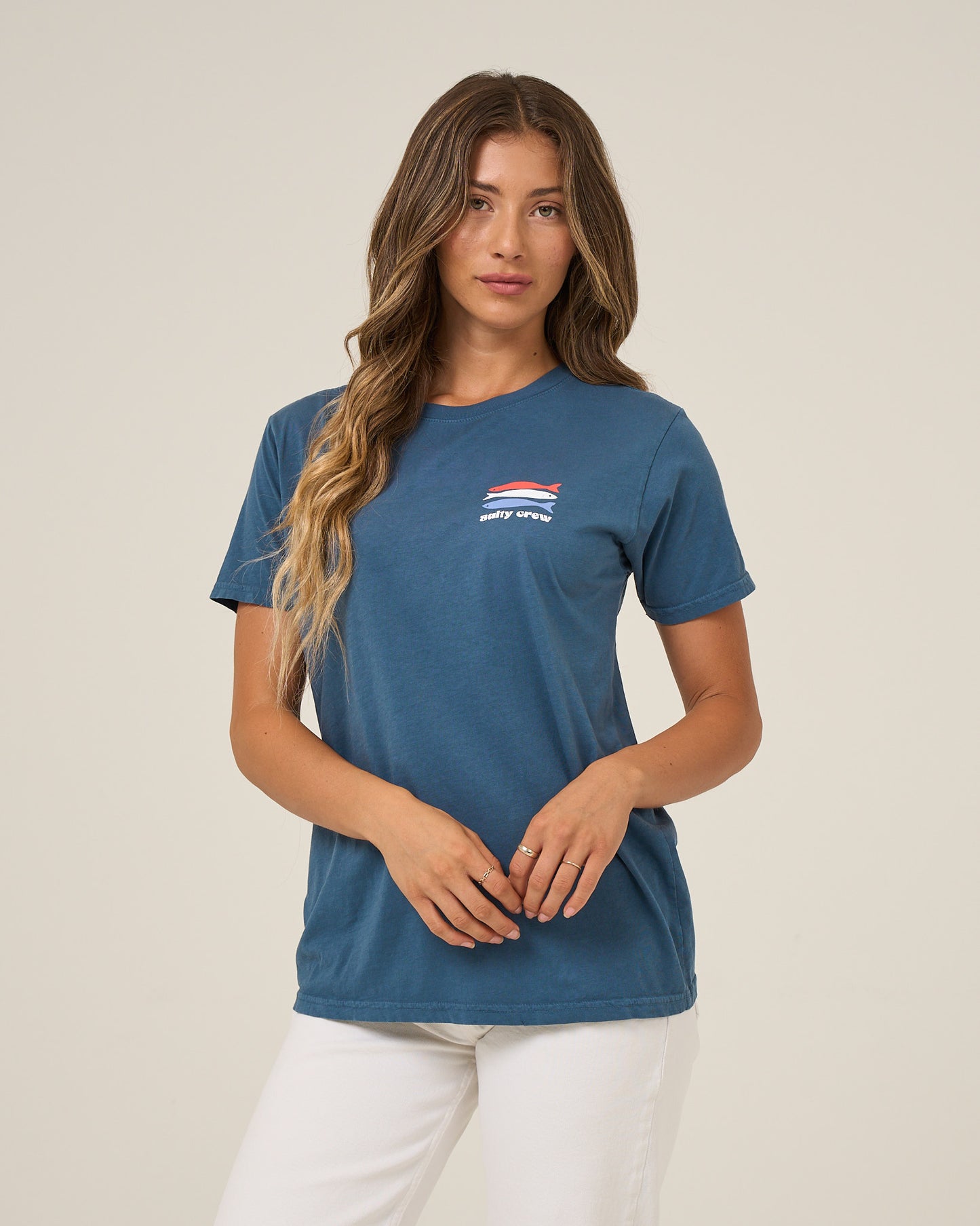 Front view of the American Catch Boyfriend Tee - Midnight Navy. 
