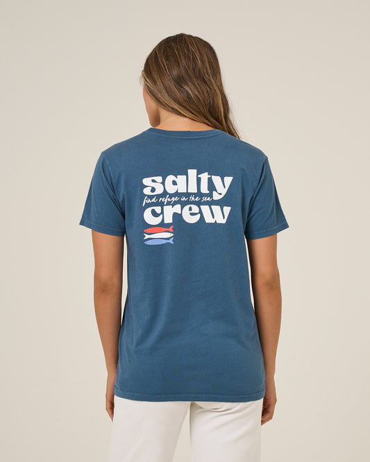 Back view of the American Catch Boyfriend Tee - Midnight Navy. 