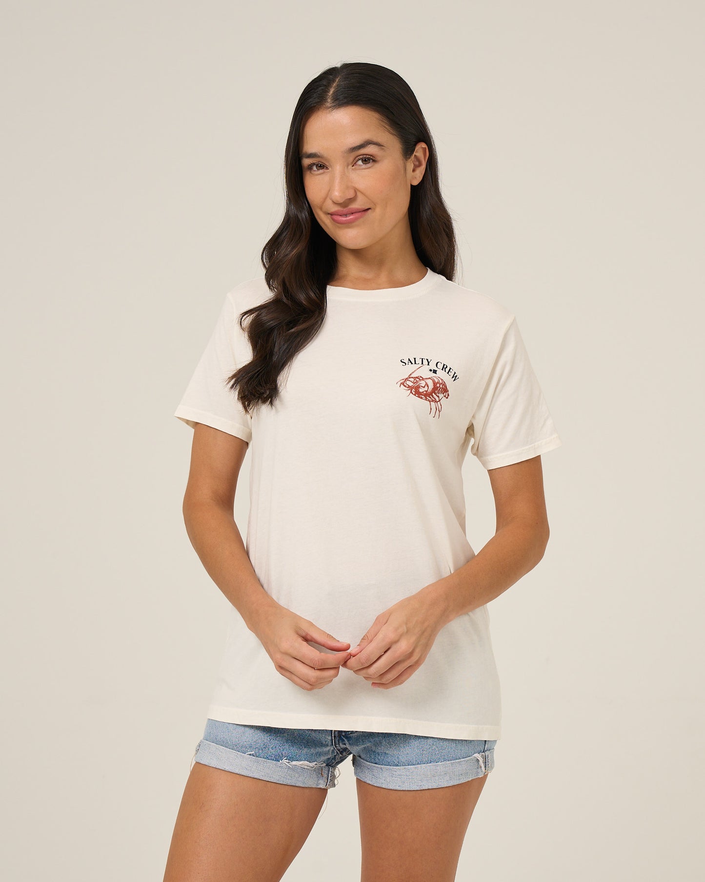 Front view of the American Catch Boyfriend Tee - Off White. 