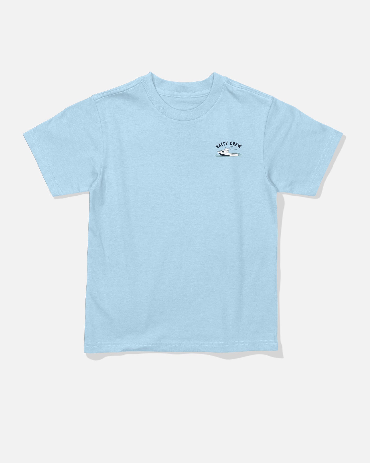 Front view of the Boat Repair Toddler Tee - Clear Sky. 