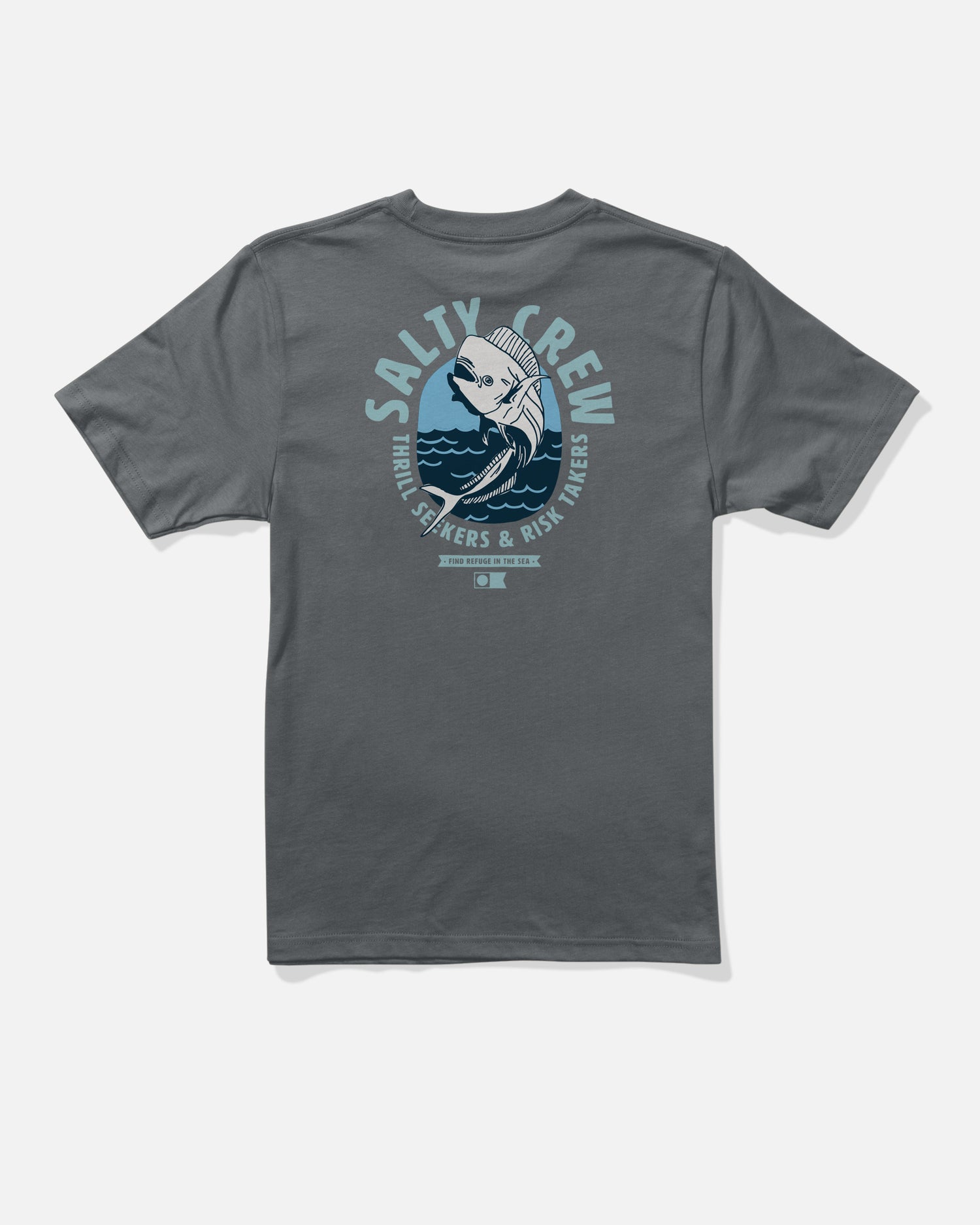 Back view of the Leaping Boys Tee - Charcoal. 