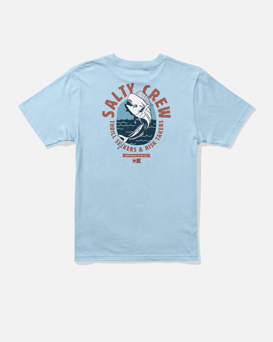 Back view of the Leaping Boys Tee - Clear Sky. 