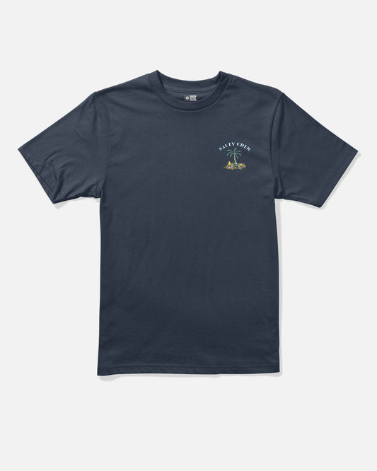 Front view of the Deserted Boys Tee - Navy. 