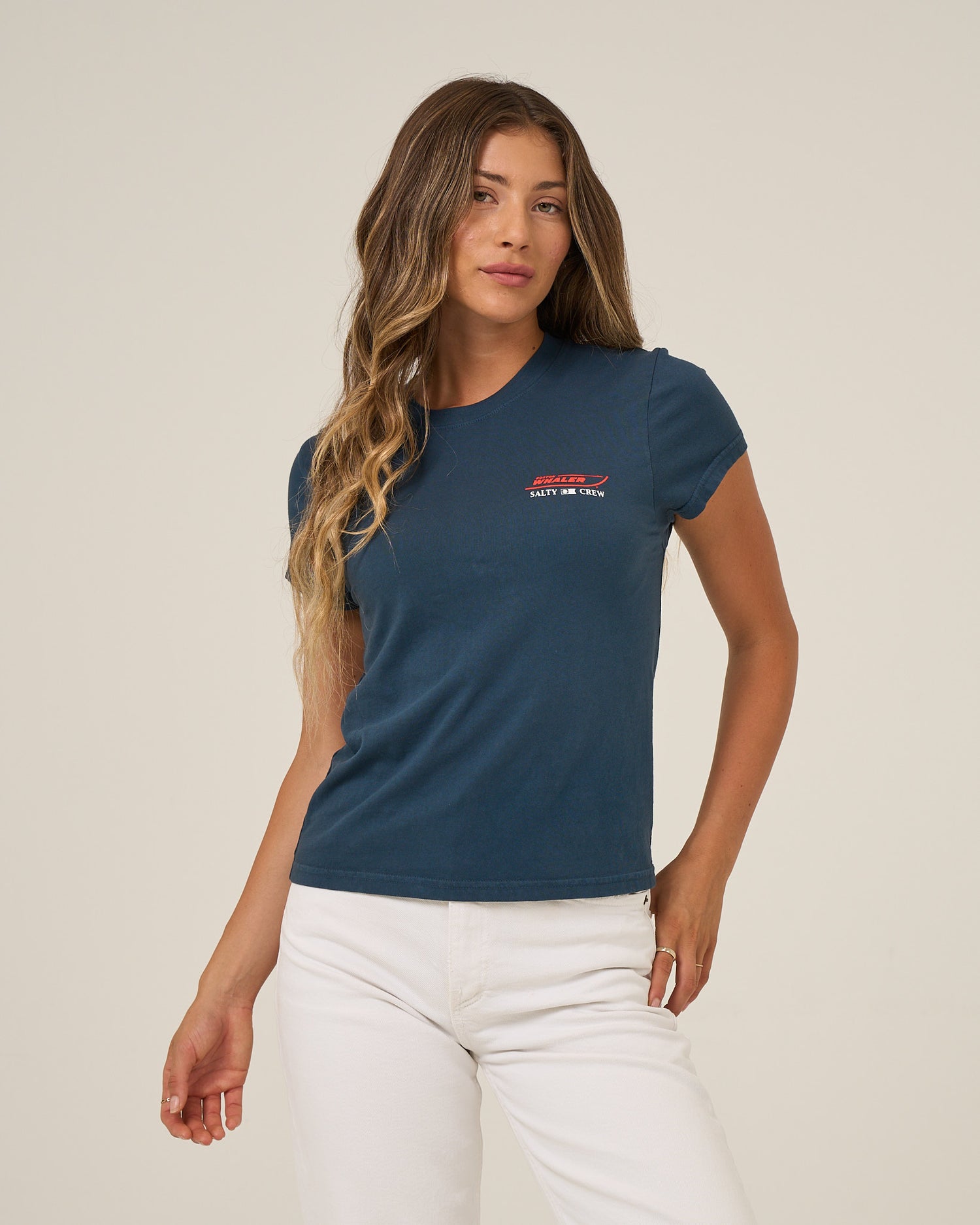 Front view of the Whaler Modern Tee - Midnight Navy. 