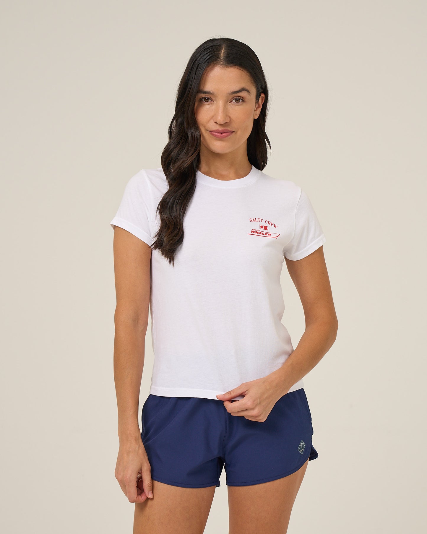 Front view of the Whaler Modern Tee - White. 
