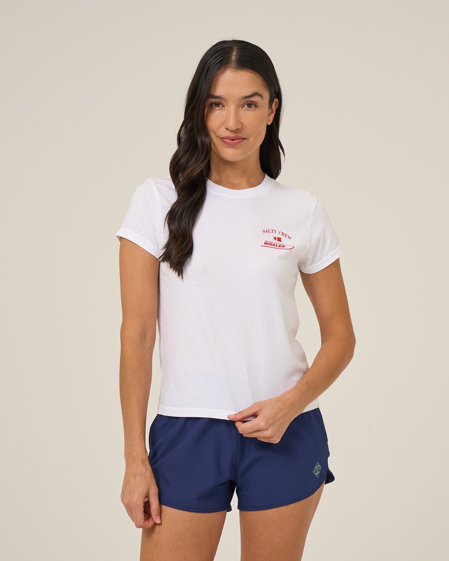 Front view of the Whaler Modern Tee - White. 