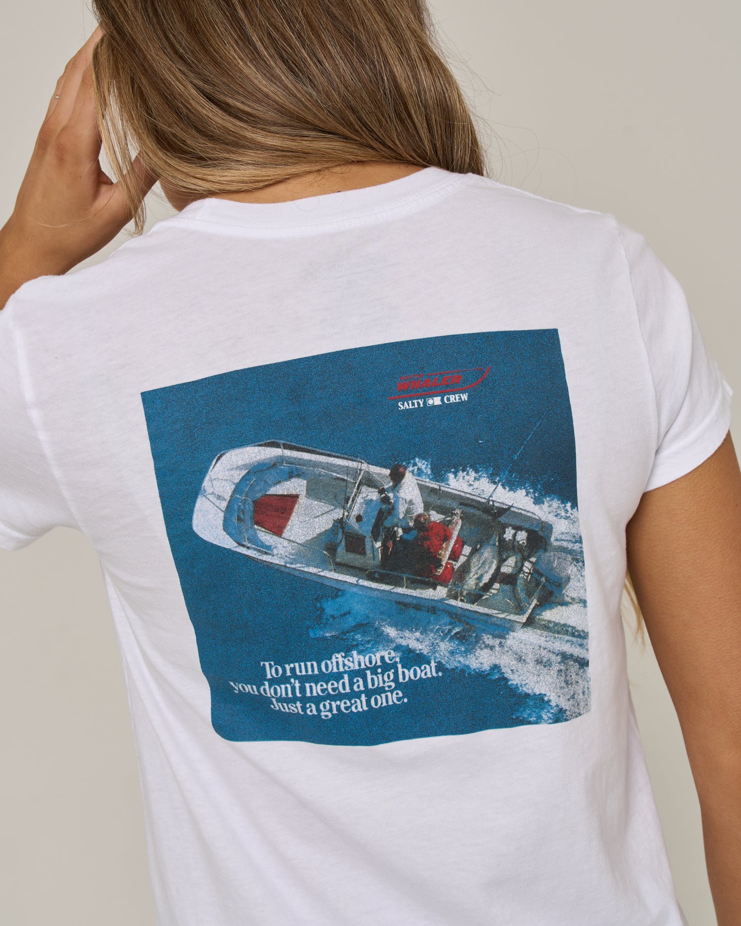 Close up back view of the Whaler Modern Tee - White. 