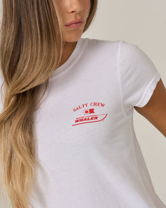 Close up front view of the Whaler Modern Tee - White. 