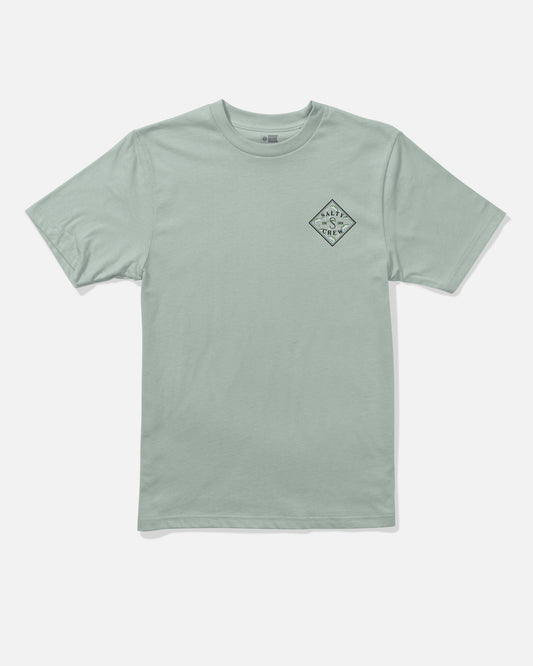 Aqua grey short-sleeve cotton Tippet Fill Boys Tee by Salty Crew, featuring a small, screenprinted diamond-shaped “WAVY CREW” logo on the left chest. The combed ringspun shirt is laid flat on a white background.