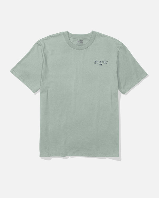 Aqua grey short-sleeve cotton “Simple Original Tee” by Salty Crew, featuring small black screenprinted “SALTY CREW” text and a circular symbol on the left chest. The soft spun shirt is laid flat on a plain white background.