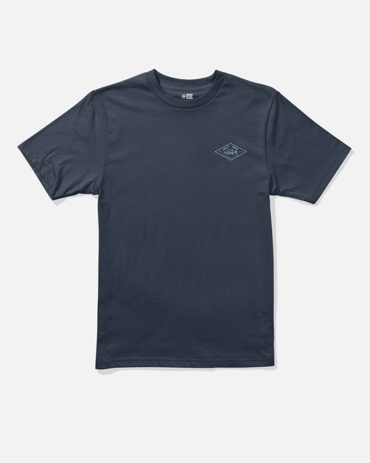 Salty Crew Diamond Bass Boys Tee in navy, featuring short sleeves and a small diamond-shaped screenprinted logo on the left chest, displayed on a plain white background.