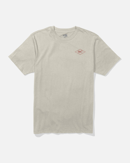 A plain, bone-colored Salty Crew Diamond Bass Crew Tee made from combed ringspun cotton, featuring a small red screenprinted logo on the left chest and laid flat on a white background.