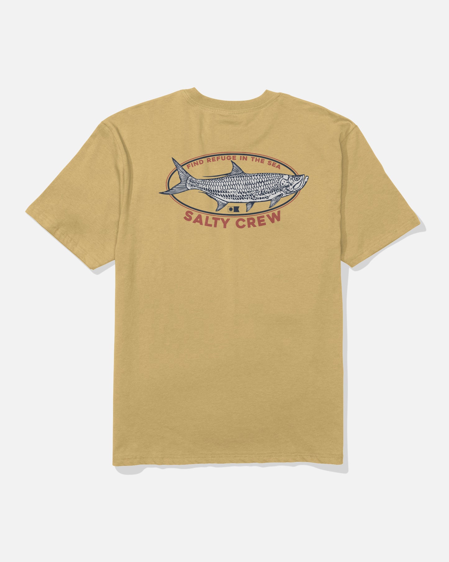 Salty Crew’s Tarpon Original Tee in Mineral Yellow is crafted from soft-spun, 100% cotton and features a bold screenprinted fish graphic on the back. Above the fish, “FIND REFUGE IN THE SEA” is printed, with SALTY CREW displayed in striking red lettering below.