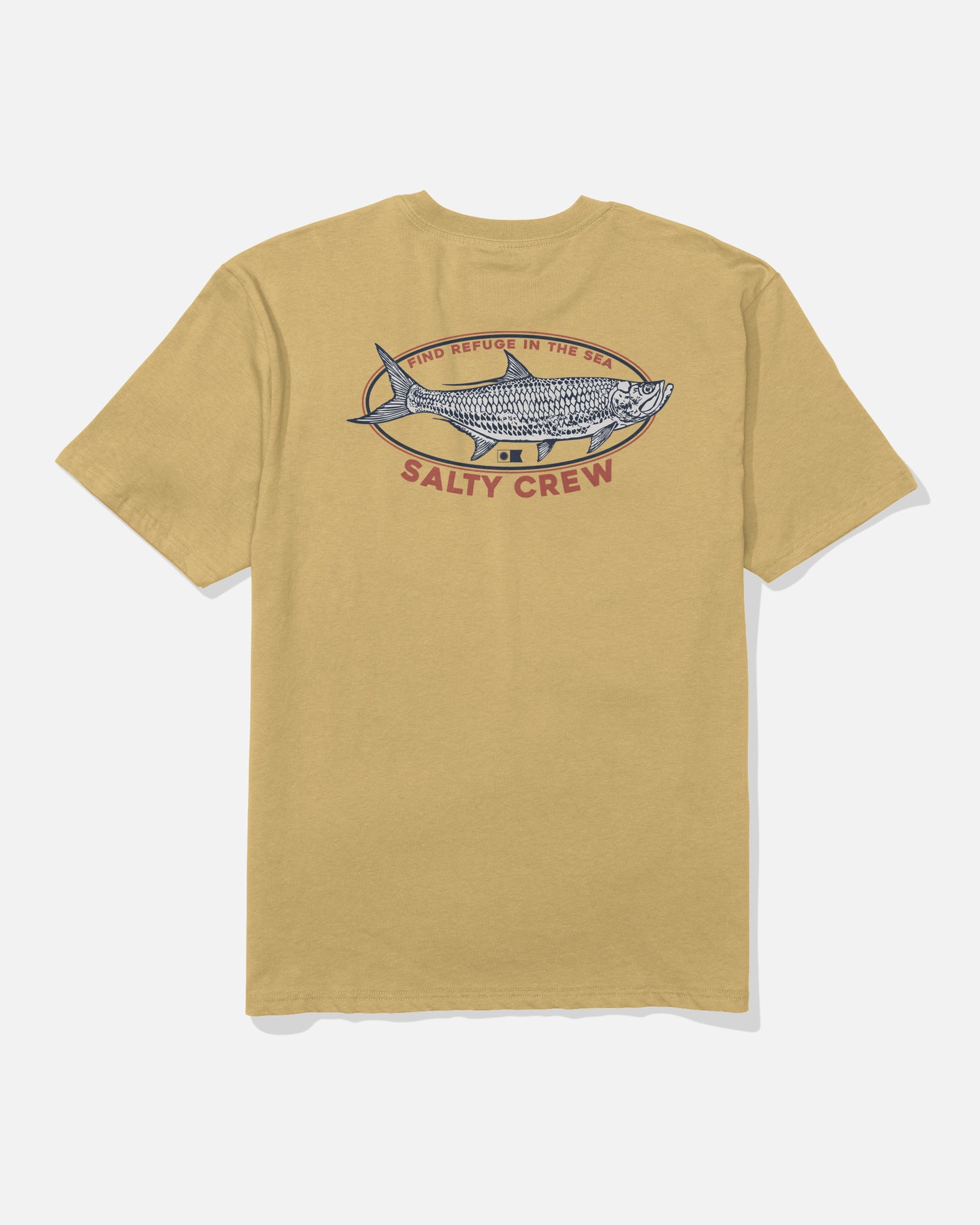 Salty Crew’s Tarpon Original Tee in Mineral Yellow is crafted from soft-spun, 100% cotton and features a bold screenprinted fish graphic on the back. Above the fish, “FIND REFUGE IN THE SEA” is printed, with SALTY CREW displayed in striking red lettering below.