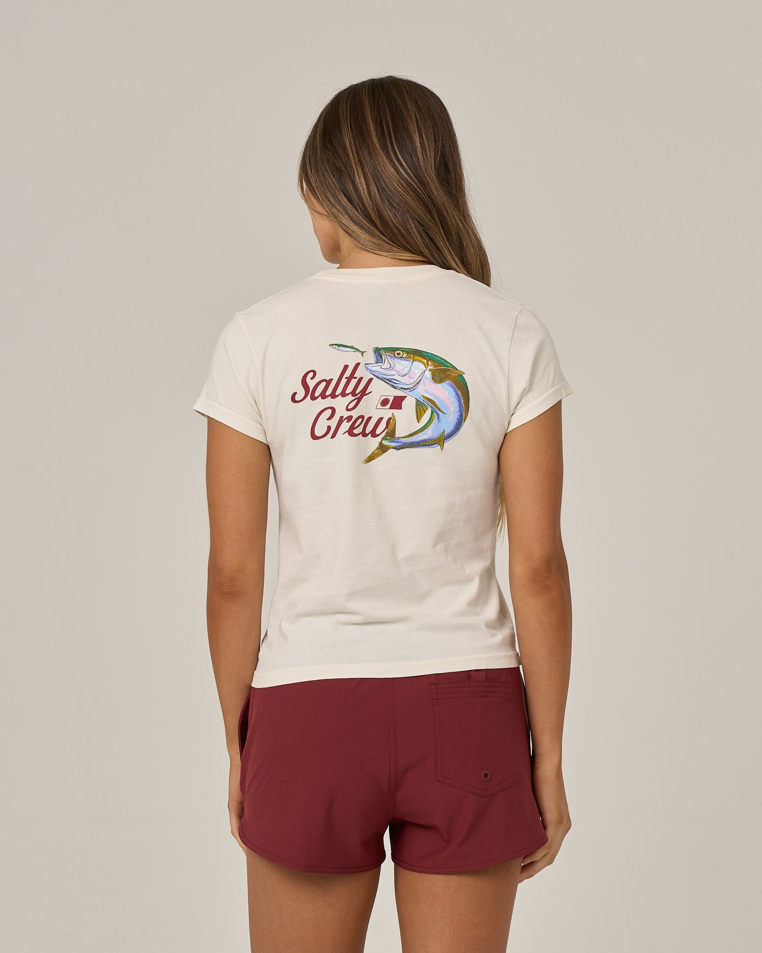 Back view of the Yellow Tailed Modern Tee - Off White. 