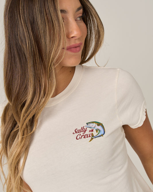 Close up front view of the Yellow Tailed Modern Tee - Off White.