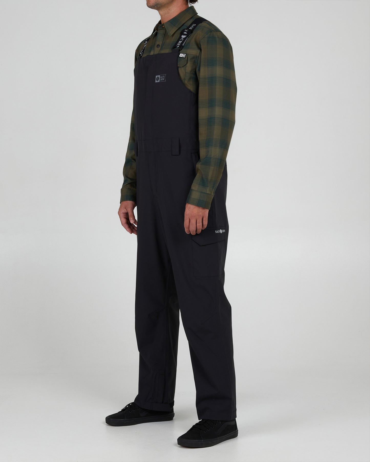 Front angled view of the Long Range Bib - Black. 