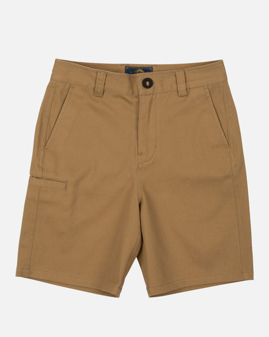 Front view of the Deckhand Boys Chino Short - Workwear Brown. 