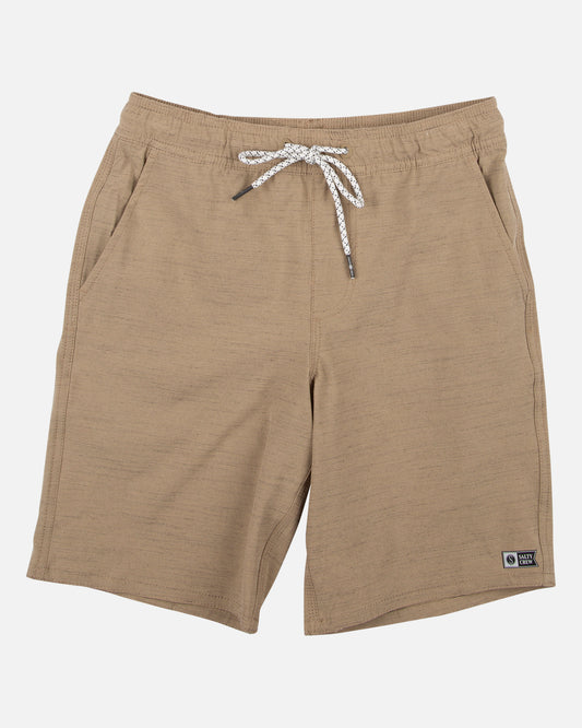 Front view of the Drifter 2 Boys Hybrid Elastic Short - Khaki. 