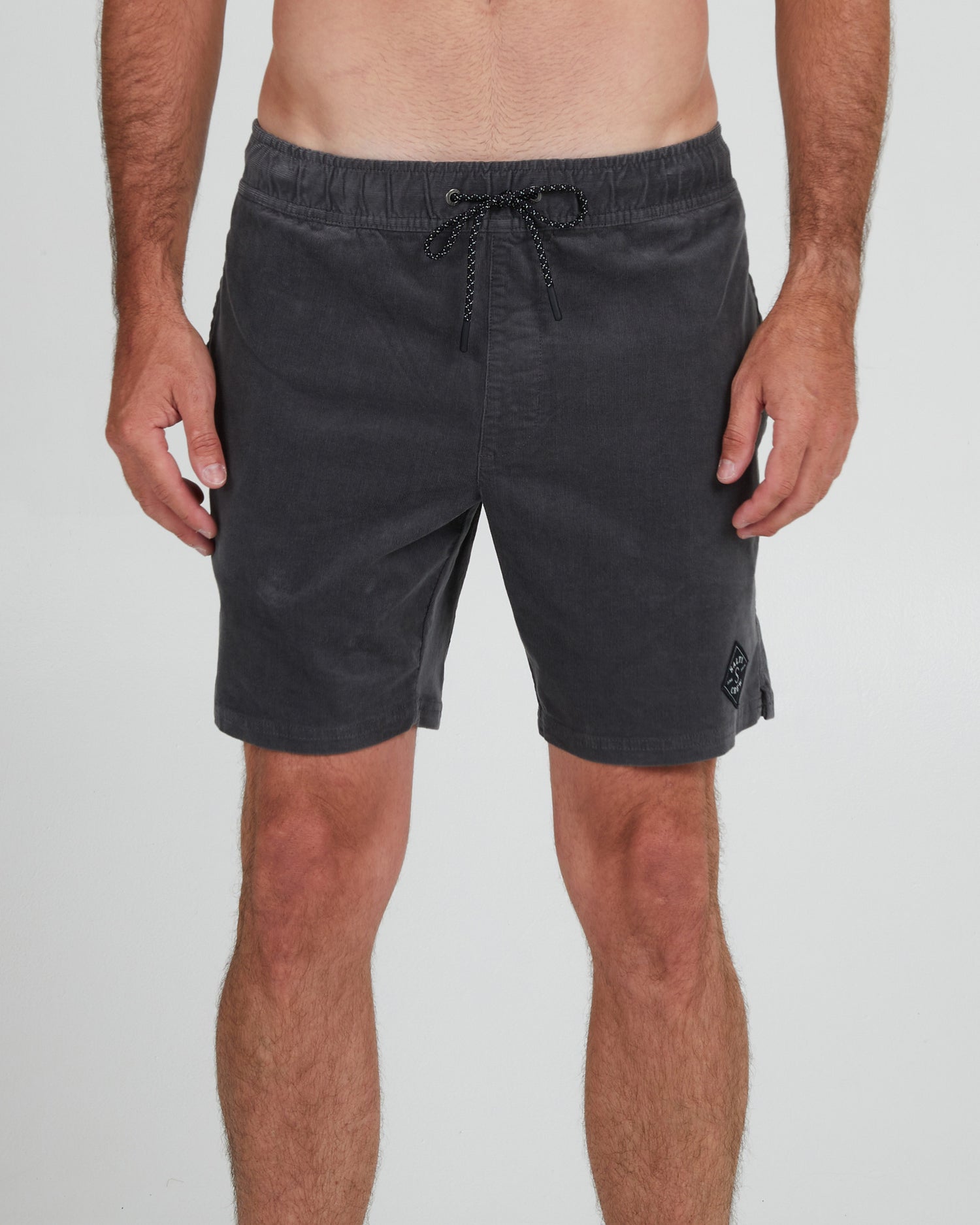 On body front of the Sandbar Vintage Black Corduroy Elastic Short