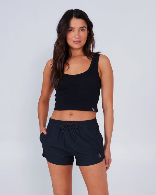 On body front of the Beacons Short - Black. 
