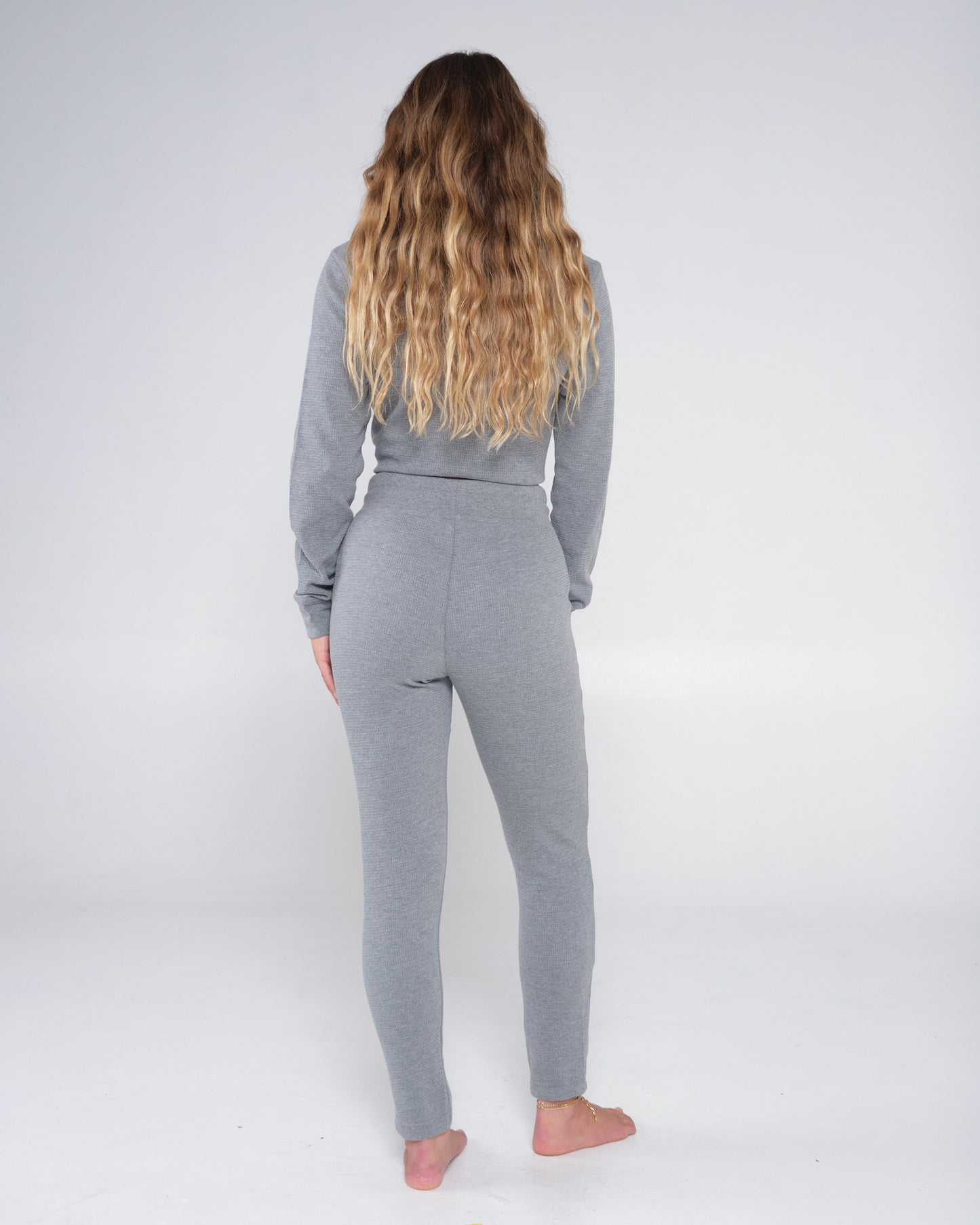 On body back of the Tippet Heather Grey Pant