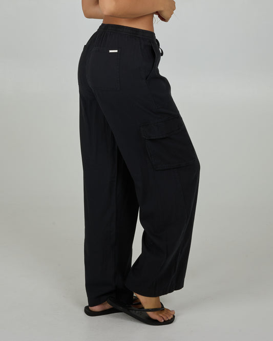Profile view of the Driftwood Pant - Black. 