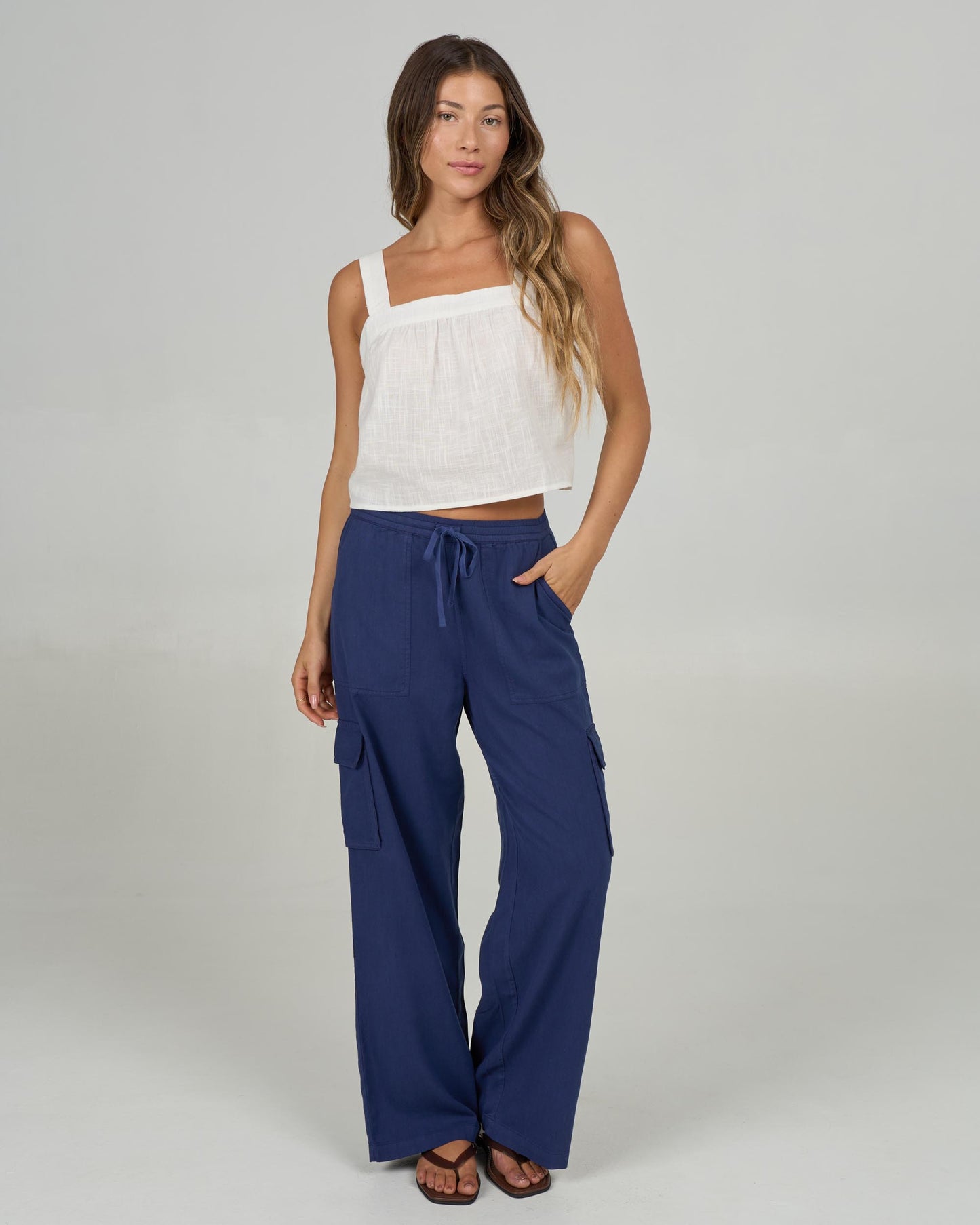 Front view of the Driftwood Pant - Bright Navy. 