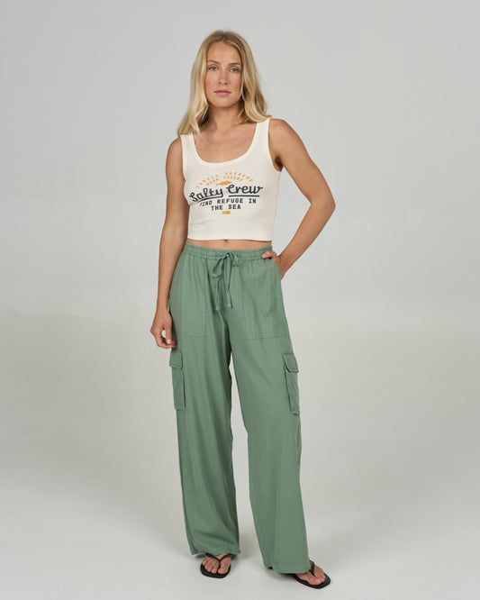 On body front view of the Driftwood Pant - Green Bay. 