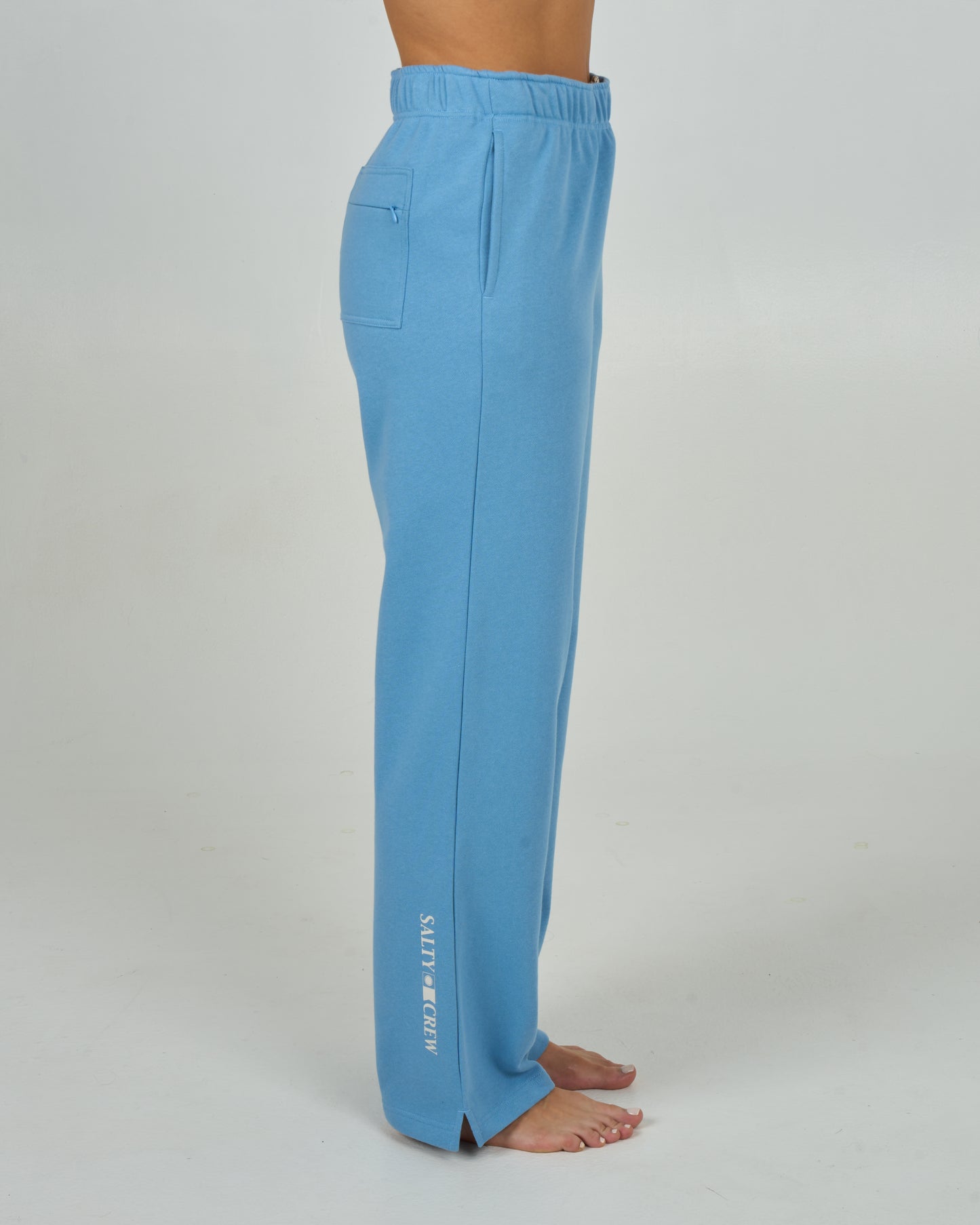 Profile view of the Flagship Pant - Marine Blue. 