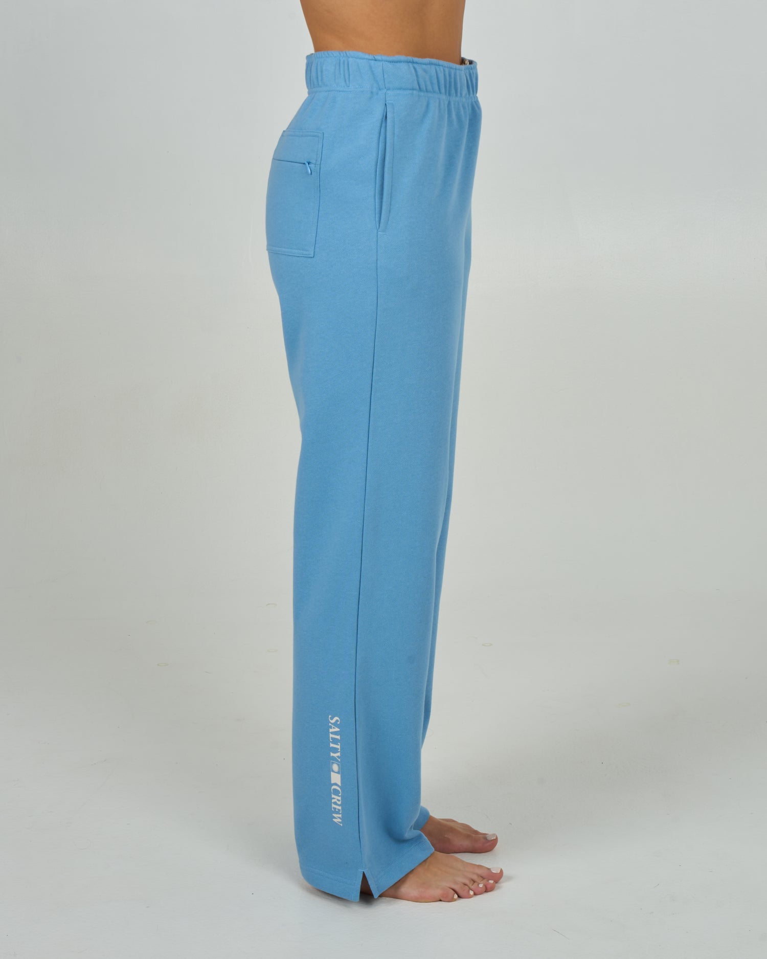 Profile view of the Flagship Pant - Marine Blue. 