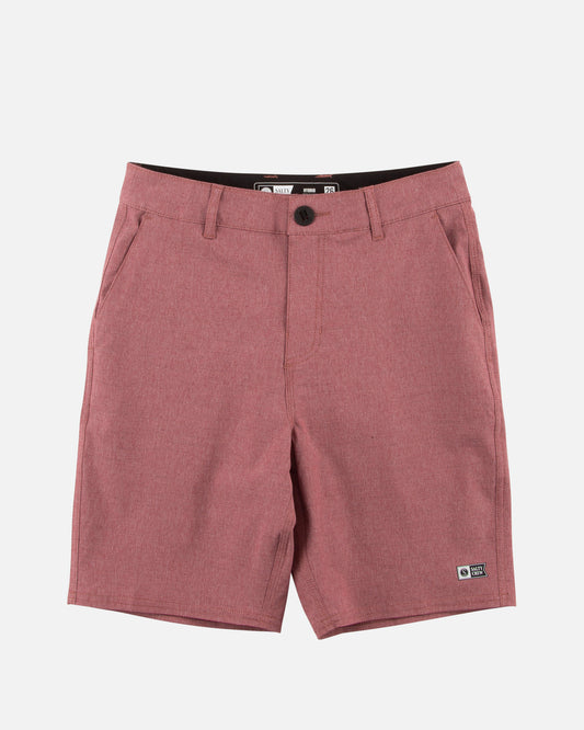 Front view of the Drifter 2 Boys Hybrid Short - Redwood. 