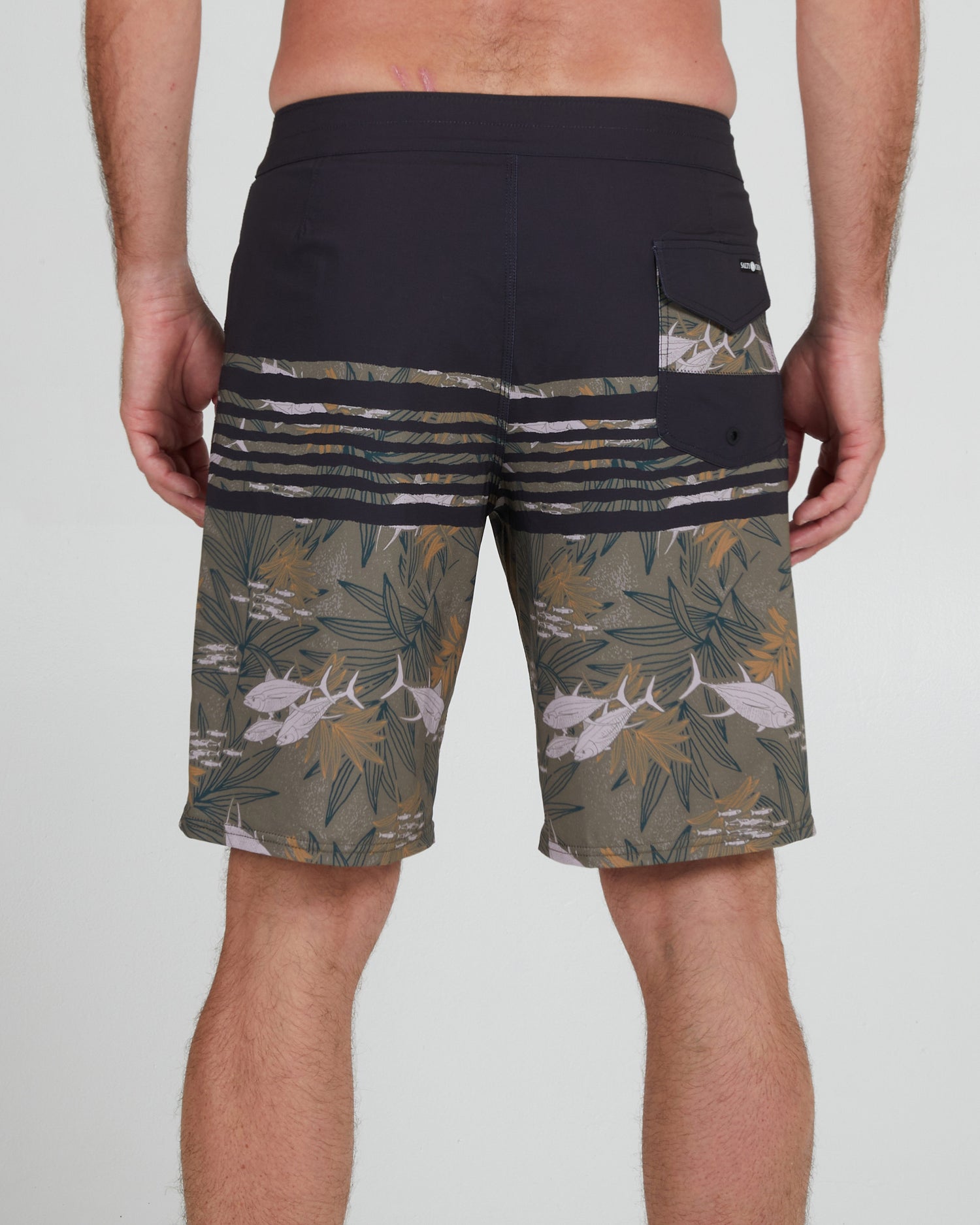 On body back of the Ripple Olive Boardshort