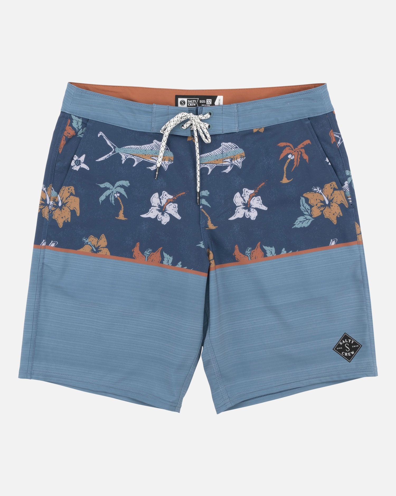 Off body front of the Tandem Denim/Slate Boardshort
