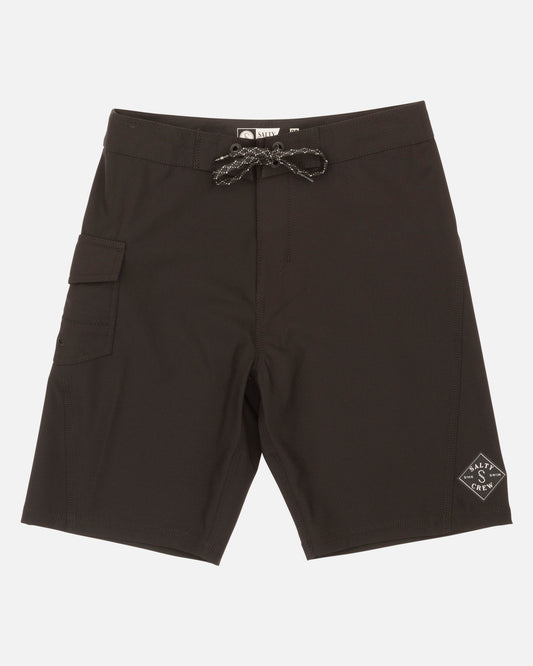 Front view of the Lowtide Boys Boardshort - Black.
