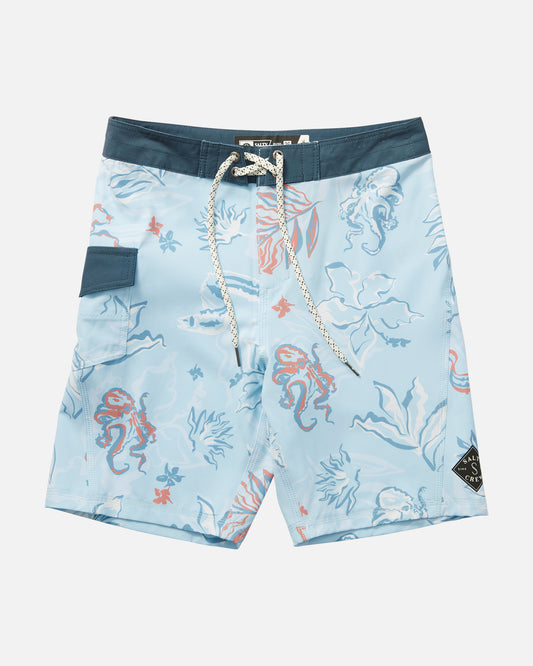 front view of Lowtide Boys Light Blue Boardshort