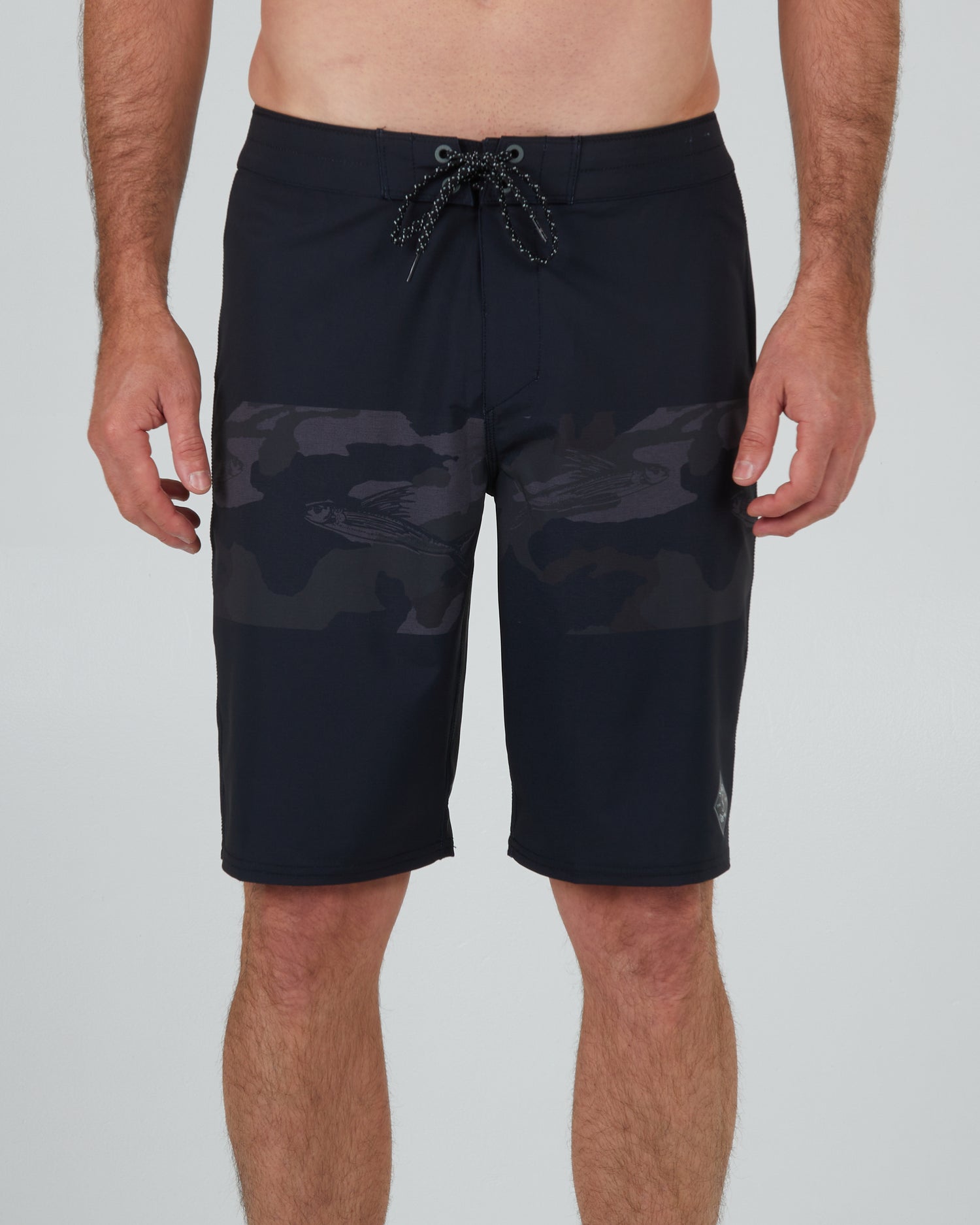 front view of Topwater Black Camo Boardshort