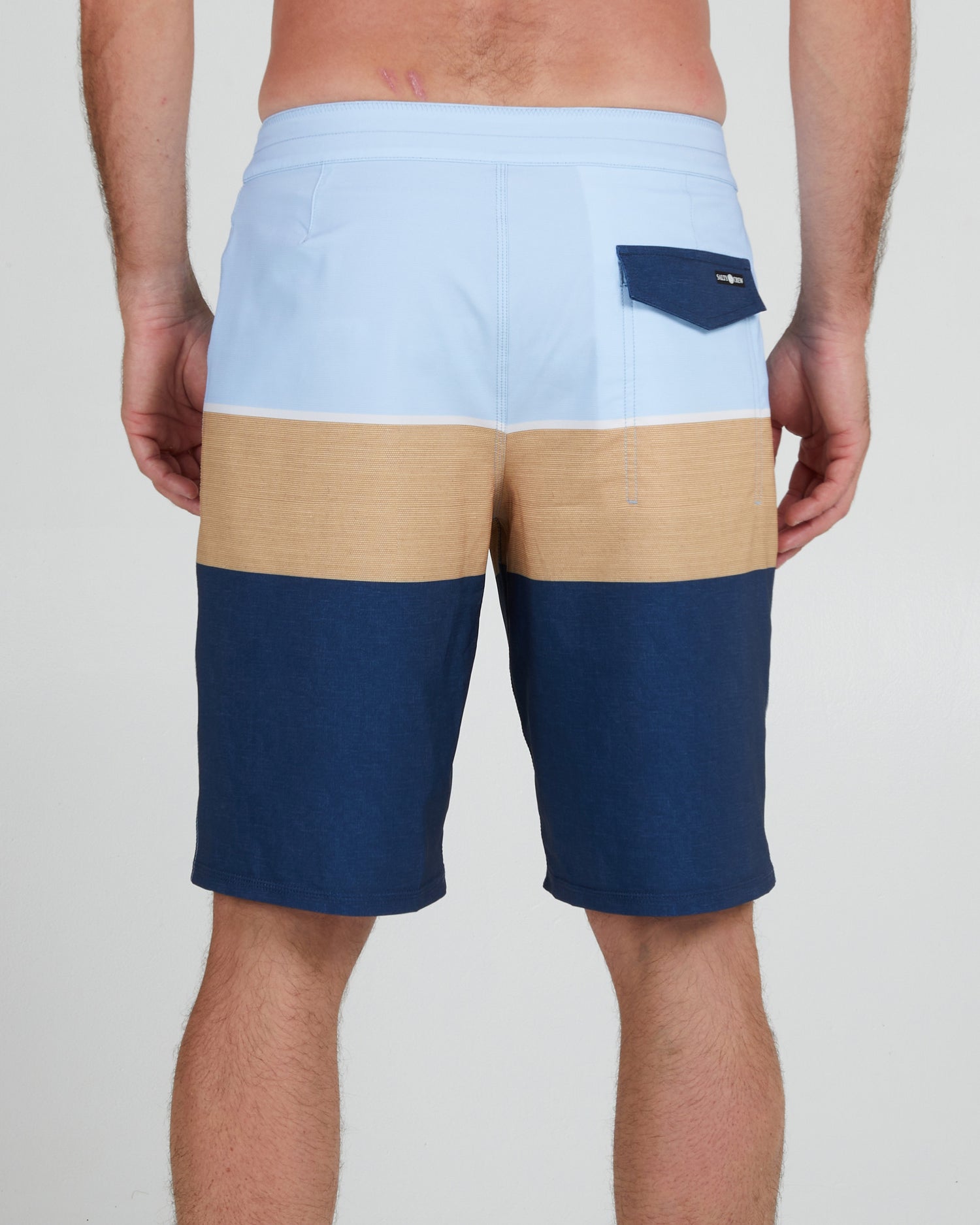 On body back of the Stacked Light Blue Boardshort