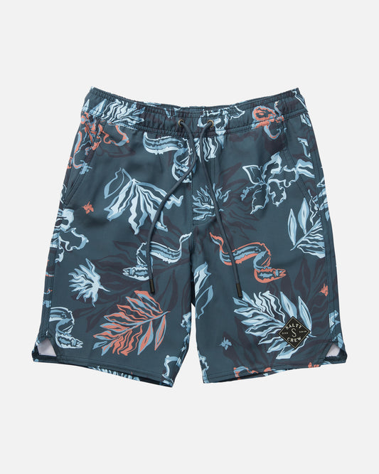 Front view of the Lowtide Boys Elastic Boardshort- Dark Slate. 