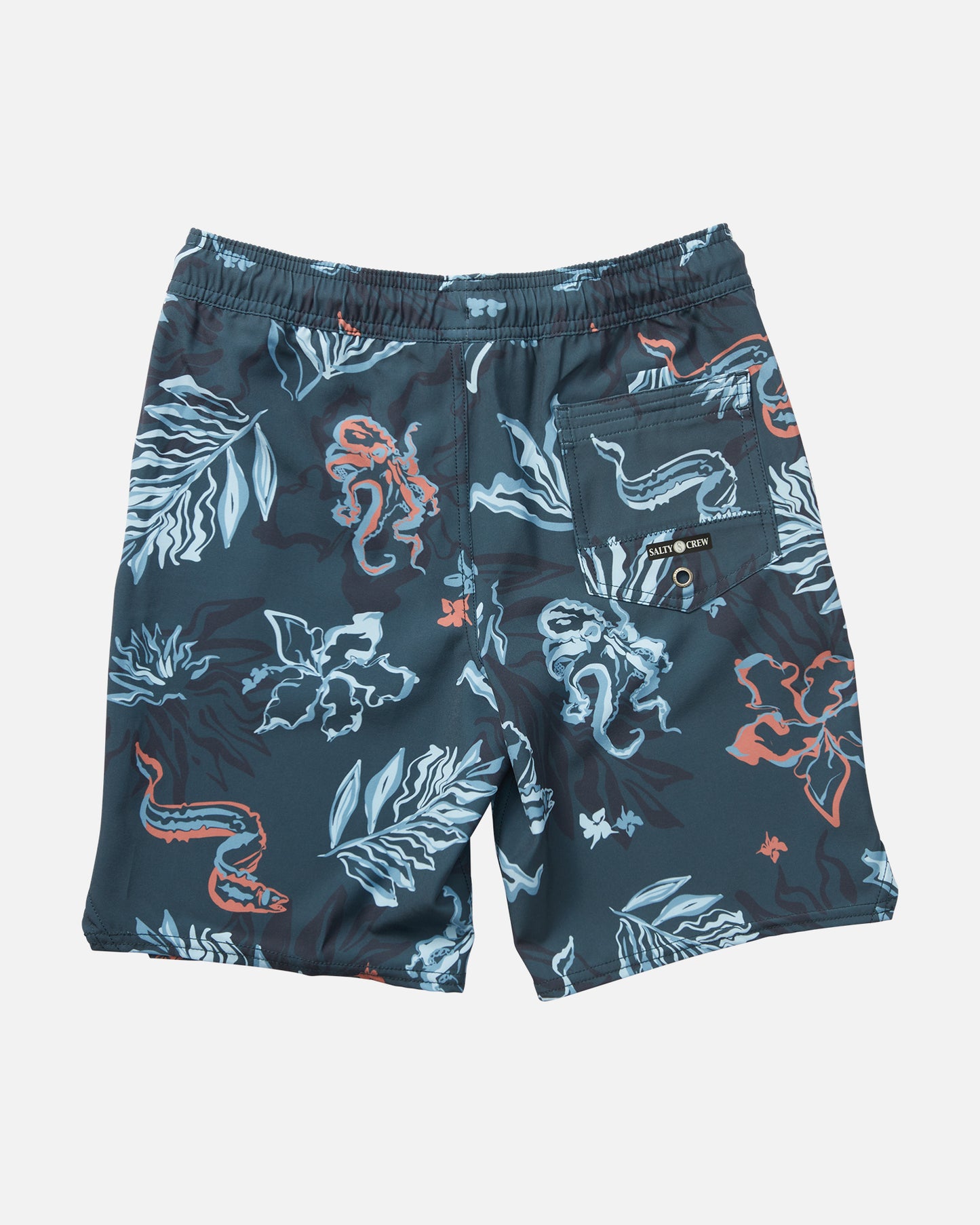 Back view of the Lowtide Boys Elastic Boardshort- Dark Slate. 