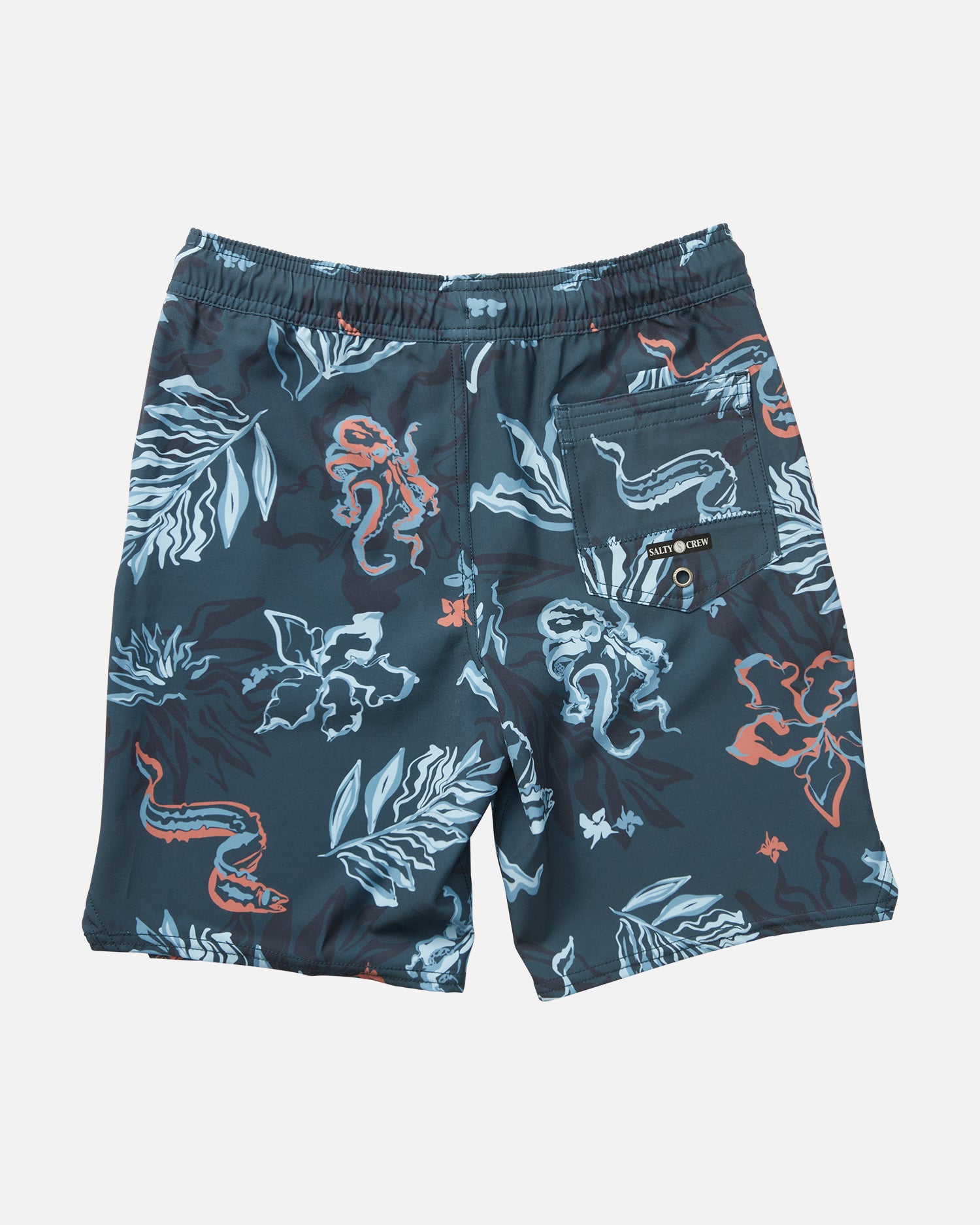 Back view of the Lowtide Boys Elastic Boardshort- Dark Slate. 