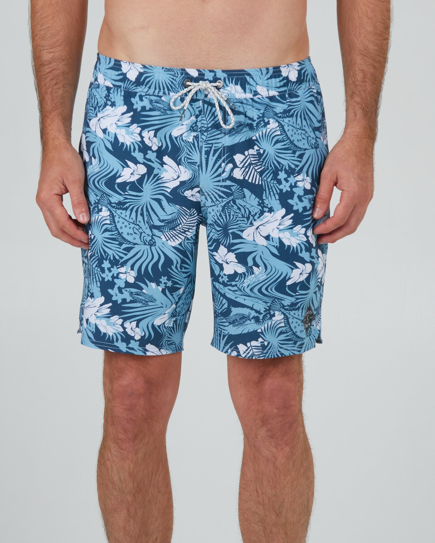front view of Lowtide Navy White Elastic Boardshort