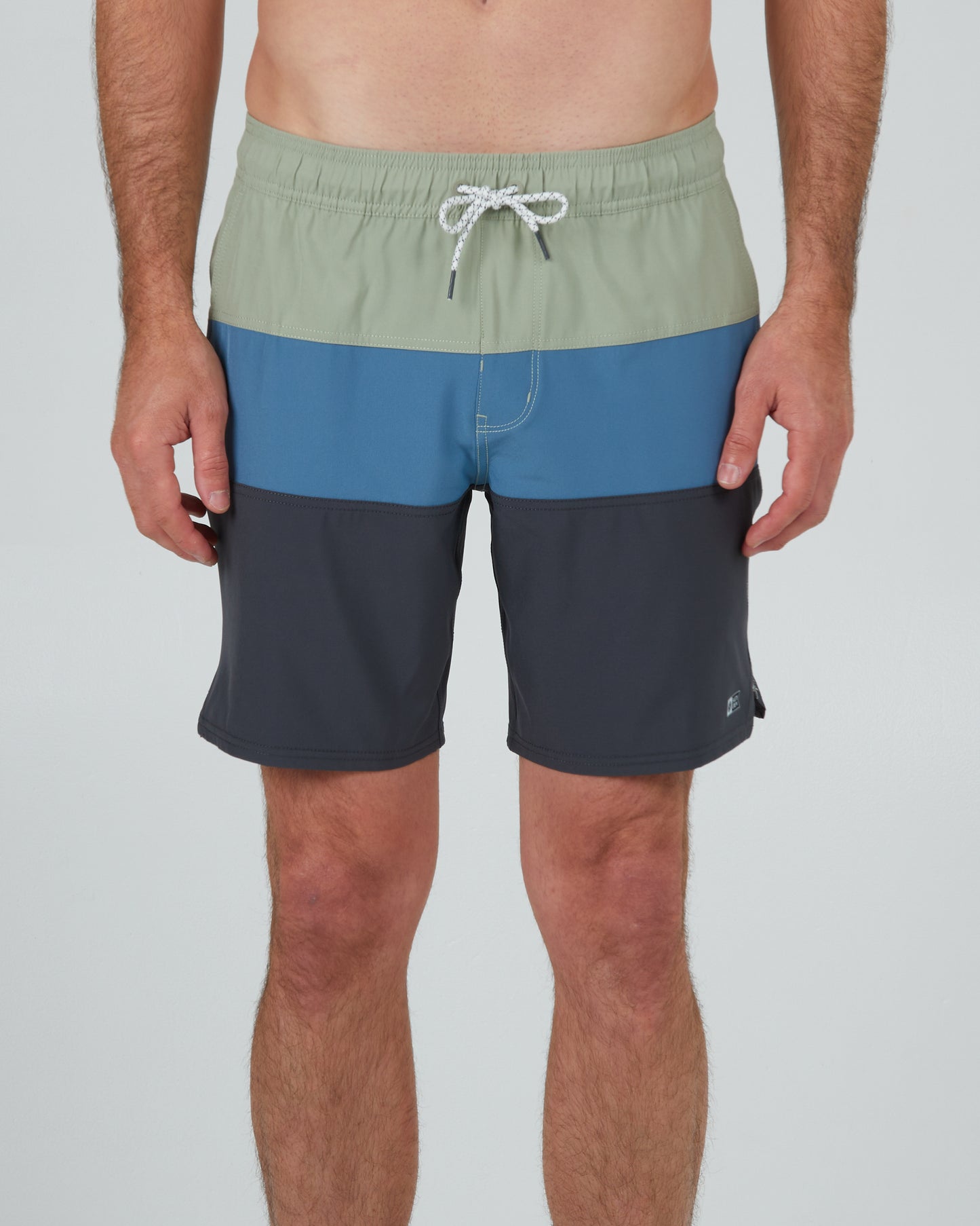 front view of Beacons 2 Dusty Sage Elastic Boardshort